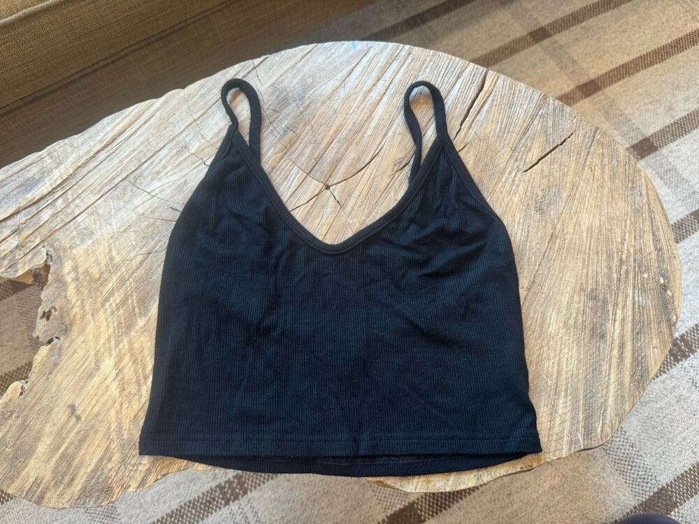 Joah Brown Crop Ribbed Tank Top Black S/M Minimalist Capsule